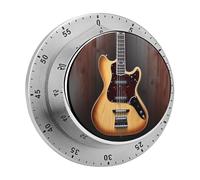 Timer da cucina meccanico per strumento musicale a chitarra, timer a carica manuale da 60 minuti con base magnetica, timer rotanti manuali rotondi in acciaio inossidabile per riunioni, cucina e lavo