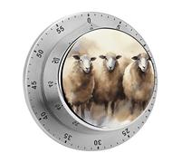 Timer da cucina meccanico rotondo da 60 minuti con motivo a pecore ad, orologio da chef con allarme sonoro, senza batterie, timer con conto alla rovescia e retro magnetico.