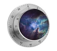 Timer da cucina meccanico rotondo da 60 minuti con tema universo, galassia e spazio, con allarme sonoro. Non richiede batterie. Timer con conto alla rovescia e retro magnetico.