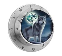 Timer da cucina Wolf Under Moon per cucinare, timer da cucina in acciaio inossidabile, orologio magnetico con conto alla rovescia da 60 minuti, meccanico a carica, per aula, palestra, studio, insegnan