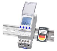 Timer digitale a 2 canali [TPW2] per guida DIN da installare nell'armadio elettrico, display LCD illuminato, timer settimanale con 80 posti di programmazione, timer settimanale/giornaliero e impulso