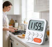 Timer e sveglia con schermo grande - Impostazioni personalizzabili, volume regolabile, passaggio da 12 a 24 ore, ideale per cucina, cottura e studio, pratico strumento di promemoria per la gestione de