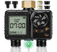 Timer Irrigazione 2 Vie, 2000mAh Ricaricabile Temporizzatore Irrigazione IPX6 Impermeabile Programmatore Irrigazione con Ottone, 2.8" LCD, Ritardo Pioggia,Irrigazione Automatica e Manuale per Giardino