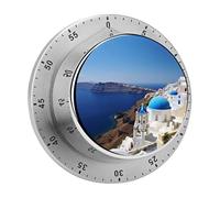 Timer magnetico manuale con vista sul mare dell'isola greca di Santorini, timer da cucina per cucinare, simpatici timer per uova, orologio con conto alla rovescia rumoroso, timer meccanico con cont