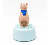 Timer meccanico a forma di gatto, simpatico timer a carica manuale da 60 minuti a in gomma con base antiscivolo, decorazione scrivania for studio e cucina Timer portatile(Light blue)
