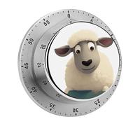 Timer meccanico da cucina con stampa di pecore, in acciaio inossidabile con retro magnetico. Non richiede batterie. Allarme potente da 70 dB. Funzionamento semplice con una sola rotazione. Perfetto