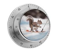 Timer meccanico da cucina con stampa di scoiattolo sciatore, timer in acciaio inossidabile con retro magnetico, non richiede batterie, allarme forte da 70 dB, funzionamento semplice con una sola ro