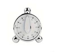 Timer meccanico da cucina, conto alla rovescia da 60 minuti, per cucina, scuola, infermieristica, orologio a carica manuale, finitura argento