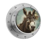 Timer meccanico da cucina rotondo a forma di asino, con conto alla rovescia di 60 minuti, ideale per chef e appassionati di cucina. Dotato di allarme sonoro, non richiede batterie e ha un retro mag