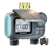Timer per Irrigazione Solare CyberOrd a 2 Zone, Centralina Irrigazione con Ricarica Solare, Programmatore di Irrigazione con Modalità Auto/Manuale/Ritardo Pioggia per Prato/Patio/Giardino