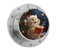 Timer visivo digitale in acciaio inox con simpatico gatto che canta canti natalizi, squisito conto alla rovescia meccanico con timer silenzioso per cucina, ufficio, aula