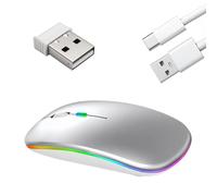Times Mark Mouse wireless Bluetooth sottile, portatile, ricaricabile, con doppia modalità, 2,4 GHz, pulsante di disattivazione a LED, per PC, MacBook, laptop, Windows, Mac OS, iPad OS