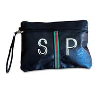 Timeshop Lab Pochette Casual Piatta borsello grande per donna e uomo in eco pelle sintetica con cinturino in tessuto personalizzabile con lettere in metallo del nome ed iniziali 28x21x2cm