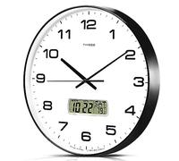 TIMESS Orologio da parete, quadrante grande da 35,6 cm, silenzioso, funzionamento a batteria, analogico, con display LCD per calendario perpetuo e temperatura F°, ideale per casa, camera da letto,