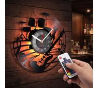 Timethink 12 '' chitarra e batteria kit LED vinile record orologio da parete con 7 colori che cambiano senza ticchettio, moderno strumento rock N roll appeso luce notturna orologio da parete orologio batterista chitarrista amante della musica regalo