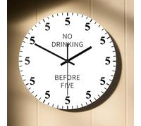 Timethink Orologio da parete da 38 cm, con scritta "No Drinking Before Five, Its Five O'clock Somewhere", divertente scherzo, segno alcolico, orologio da parete a batteria, movimento silenzioso per