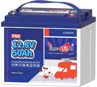 Timeusb Batteria LiFePO4 12V 50Ah,50A BMS,15000 Cicli Profondi,Durata di Vita di 10 Anni,Batteria al Litio per Impianto Solare,Camper,Marina,Off-grid