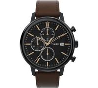Timex Chicago TW2W13200 - Orologio da uomo da 45 mm con cinturino in pelle marrone e quadrante nero