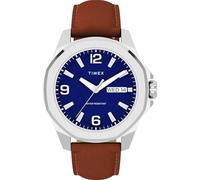 Timex Essex Orologio da uomo 46mm cinturino marrone quadrante blu cassa argento