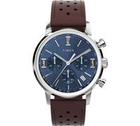Timex Marlin - Orologio cronografo da uomo con cinturino in pelle, Blu, Bracciale