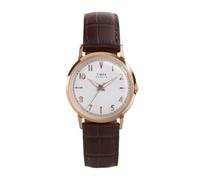 Timex Marlin TW2Y37700 - Orologio al quarzo unisex, 34 mm, cinturino in pelle marrone con quadrante argentato e cassa color oro rosa