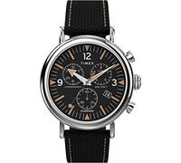 Timex Men's Chronograph 41 mm Watch - Black Strap Black Dial Silver-Tone Case, Nero/Argento, One Size, Orologio cronografo standard in pelle 41 mm