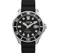 Timex Meridian - Orologio da uomo Deep Water 44 mm, quadrante nero in due pezzi a sgancio rapido e cassa in acciaio inox