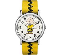 Timex Orologio al quarzo da uomo con cinturino in tessuto, Charlie Brown, misura unica, Weekender X Peanuts - Cinghia antiscivolo in nylon