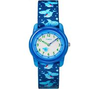 Timex Orologio analogico al quarzo unisex per bambini, con cinturino in tessuto T72881, Squali blu, misura unica, Time Machines