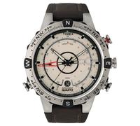 Timex Orologio da uomo TIDE Uomo in pelle Cassa in plastica argentata Movimento al quarzo Quadrante marrone Cinturino in vera pelle marrone con fibbia 10 ATM Fibbia normale