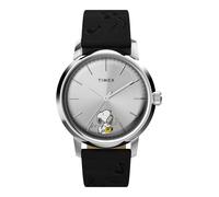 Timex Peanuts Marlin Orologio automatico per sassofonisti, 40 mm, cinturino nero, quadrante argento, cassa in acciaio inox, nero, nero, Nero