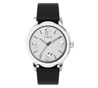 Timex Orologio automatico Peanuts da uomo, 40 mm, cinturino a sgancio rapido in due pezzi in pelle nera, quadrante color argento, cassa in acciaio inox TW2W54000