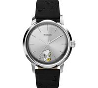 Timex Peanuts Marlin Orologio automatico per sassofonisti, 40 mm, cinturino nero, quadrante argento, cassa in acciaio inox, nero, nero, Nero