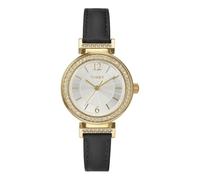 Timex Orologio da donna Dress da 31 mm, cinturino in pelle nera, quadrante color argento, cassa color oro TW2W48900