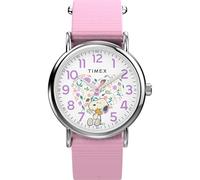 Timex Orologio da Donna Peanuts da 38 mm, Cinturino in Tessuto Rosa, Quadrante Bianco, Cassa Argentata, TW2Y30900