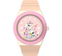 Timex Orologio da donna Peanuts Q 36mm - Cinturino di espansione color oro rosa Quadrante rosa Cassa in tonalità oro rosa