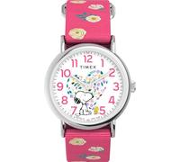 Timex Orologio da donna Peanuts Weekender Floral 38mm - Cinturino rosa quadrante bianco cassa argentata