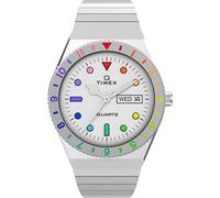 Timex Orologio da donna Q da 36 mm, cinturino elastico in acciaio inox, quadrante argentato, cassa argentata TW2V66000