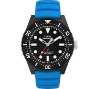 Timex Orologio da uomo Deep Water Reef 43mm - Cinturino blu quadrante nero cassa in acciaio inossidabile