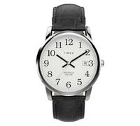Timex Orologio da Uomo Easy Reader da 35 mm, Cinturino in Pelle Nera, Quadrante Bianco, Cassa Argentata, TW2W95400