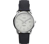 Timex Orologio da uomo Easy Reader da 35 mm, cinturino in pelle nero, quadrante bianco, cassa color argento TW2W54300