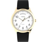 Timex Orologio da uomo Easy Reader da 40 mm, cinturino in pelle nera, quadrante bianco, cassa dorata TW2W68500