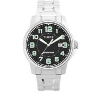 Timex Orologio da uomo Expedition Field 40mm - Cinturino di espansione in acciaio inossidabile Quadrante nero Cassa in acciaio inossidabile, In acciaio inox