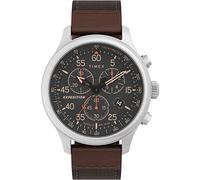 Timex Orologio da uomo Expedition Field Chrono 43mm - cinturino marrone quadrante nero cassa color argento, Marrone