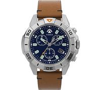 Timex Orologio da uomo Expedition North Chronograph da 42 mm, in pelle marrone chiaro, cinturino vegano a sgancio rapido in due pezzi, quadrante blu, cassa in acciaio IP TW2W16300