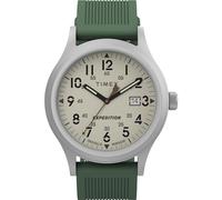 Timex Orologio da uomo Expedition Scout 40 mm - Cassa e quadrante nero con cinturino antiscivolo in pelle verde oliva, Verde/Naturale/Acciaio Ip, Classico