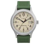Timex Orologio da uomo Expedition Scout da 40 mm, cinturino in silicone verde, quadrante naturale, cassa in acciaio IP TW4B30100