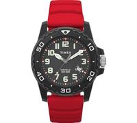 Timex Orologio da uomo Main Street 42 mm, Cinturino in silicone rosso, quadrante nero, cassa nera TW5M61000