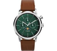 Timex Orologio da uomo Marlin 40 mm, cinturino a sgancio rapido in due pezzi in pelle marrone, quadrante verde, cassa in acciaio inox TW2W51000