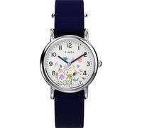 Timex Orologio da Uomo Peanuts da 31 mm, Cinturino in Tessuto Blu, Quadrante Bianco, Cassa Argentata, TW2Y30800